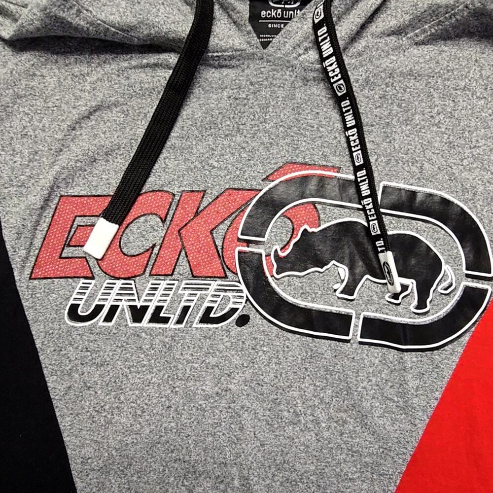 Ecko Unltd Hoodie Graphic Short Sleeve Colorblock Gray Red Black 3XL Streetwear - Picture 2 of 12